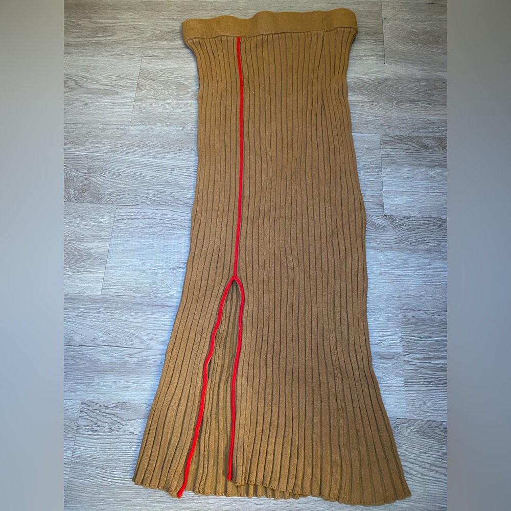 Zara Elastic Pencil Skirt - Size 4 - Brown Skirt- Red Details